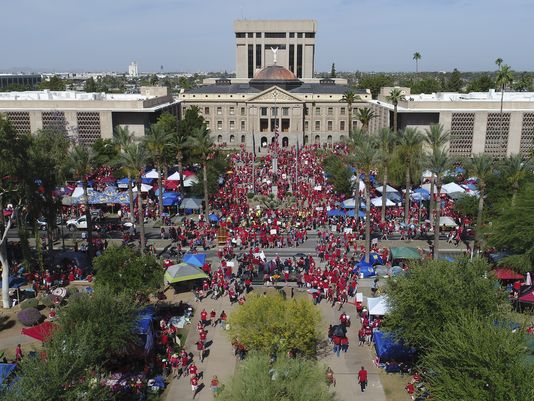 A strike gathering in front of Phoenix Capital building